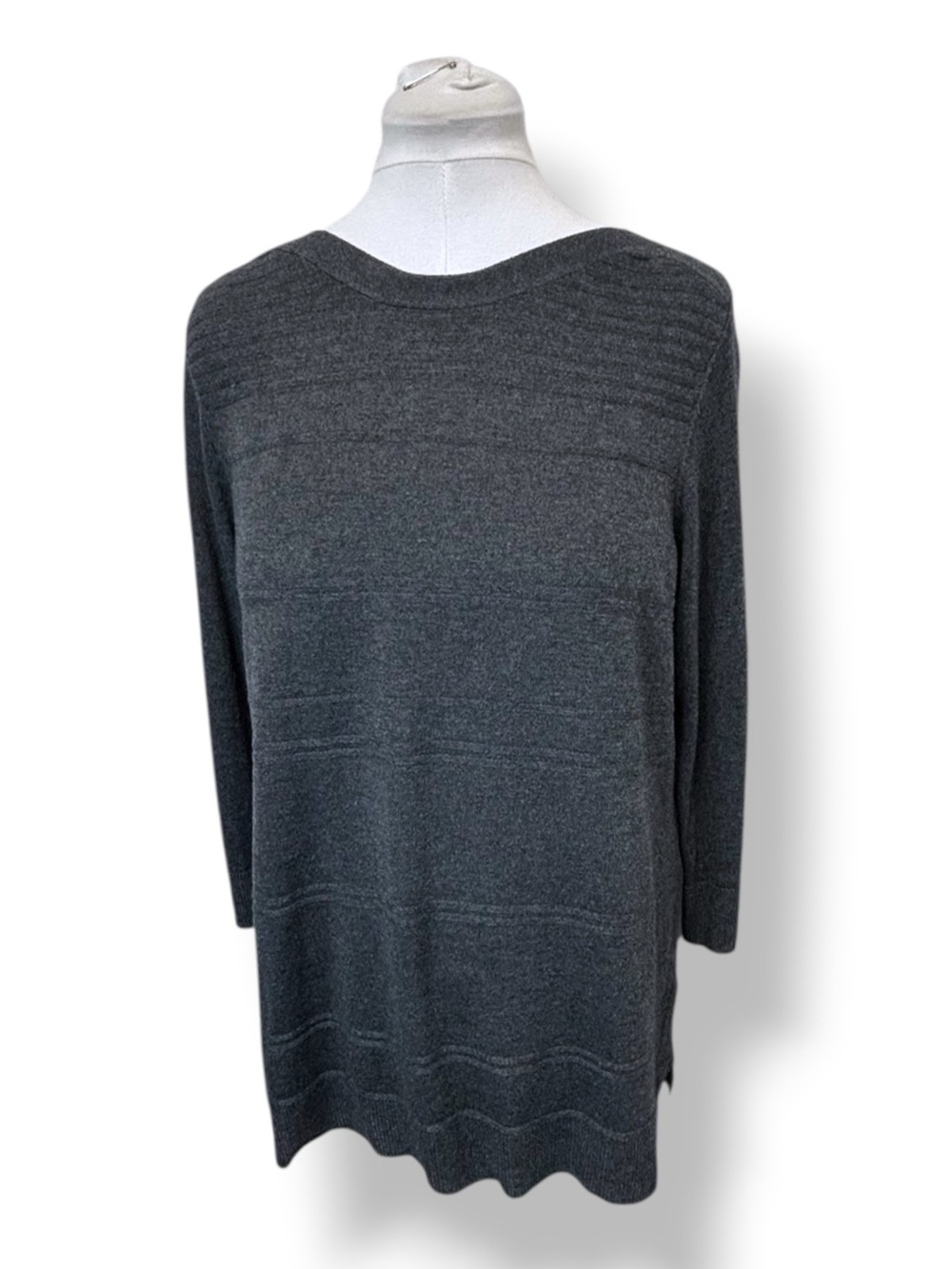 Chico's Women’s Crew Neck Ribbed-Detail Cashmere Blend Sweater Charcoal Gray XL